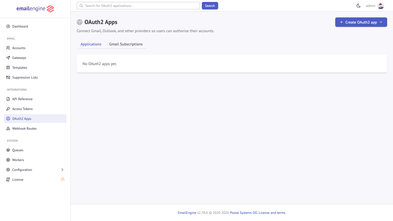 OAuth2 configuration page