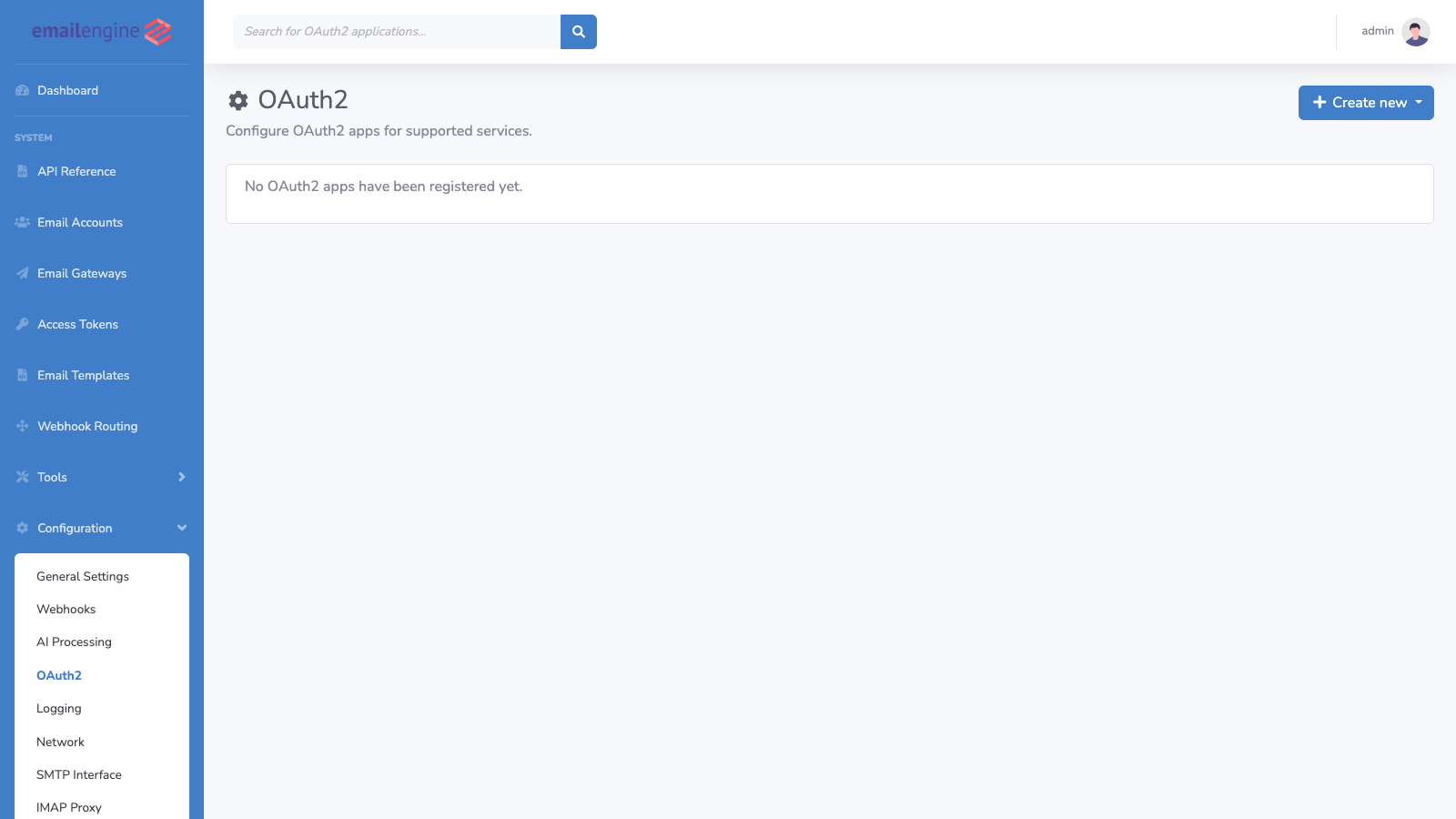 OAuth2 configuration page
