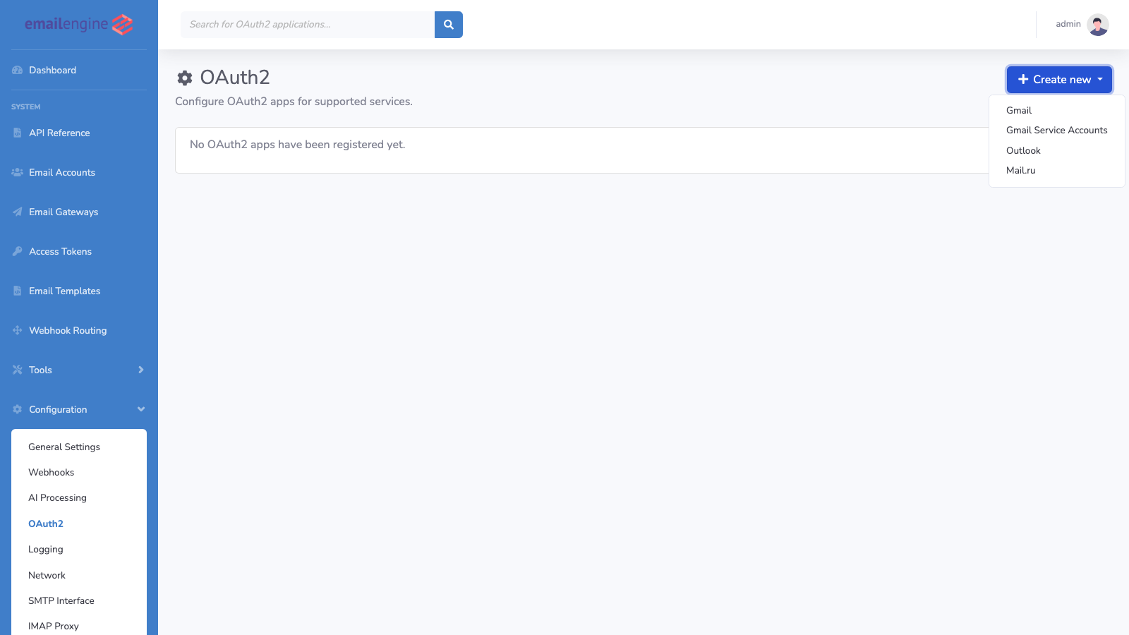 Add application dropdown menu