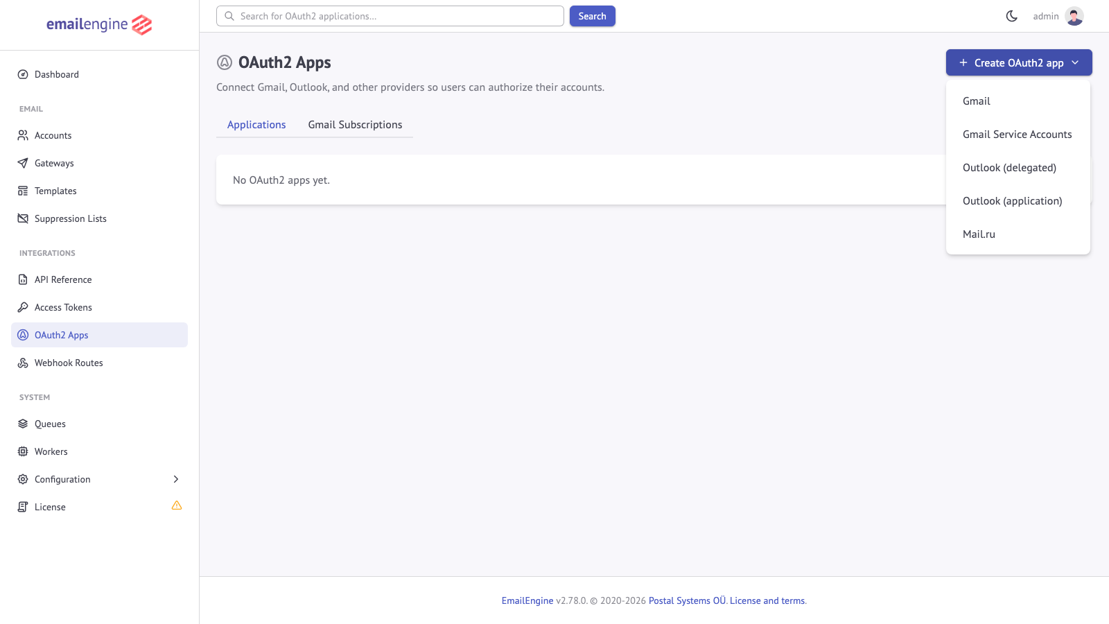 Create OAuth2 app dropdown menu