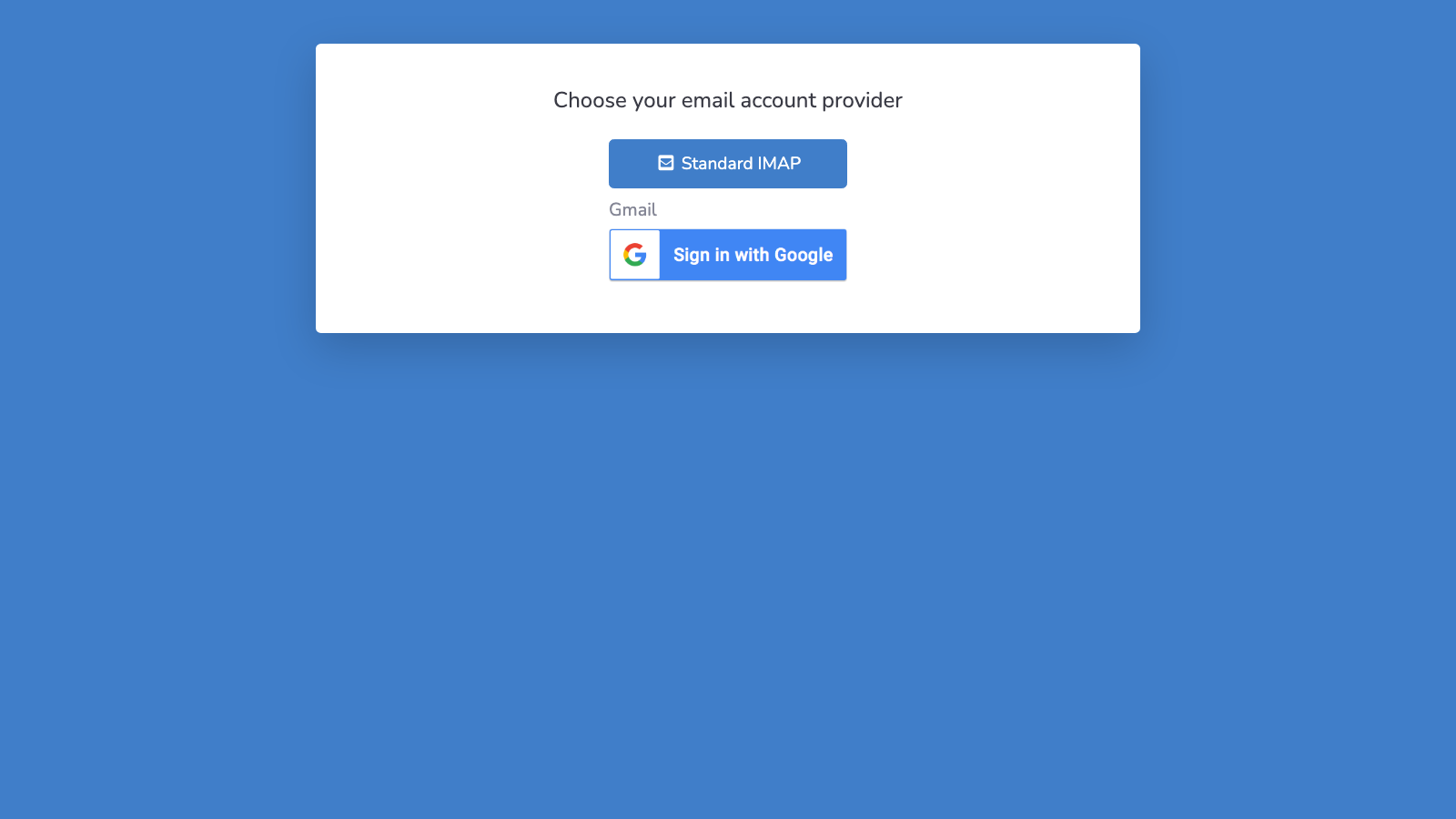 Account type selection page with OAuth2 and IMAP options