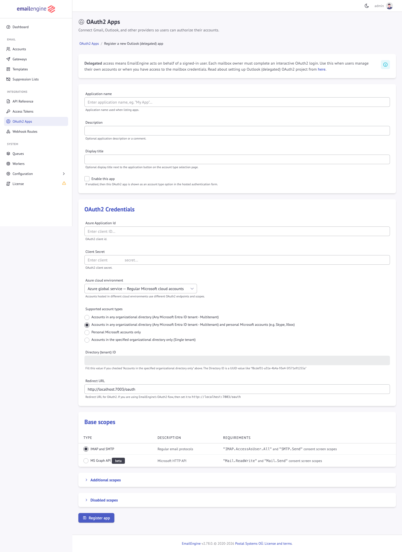 Outlook OAuth2 form