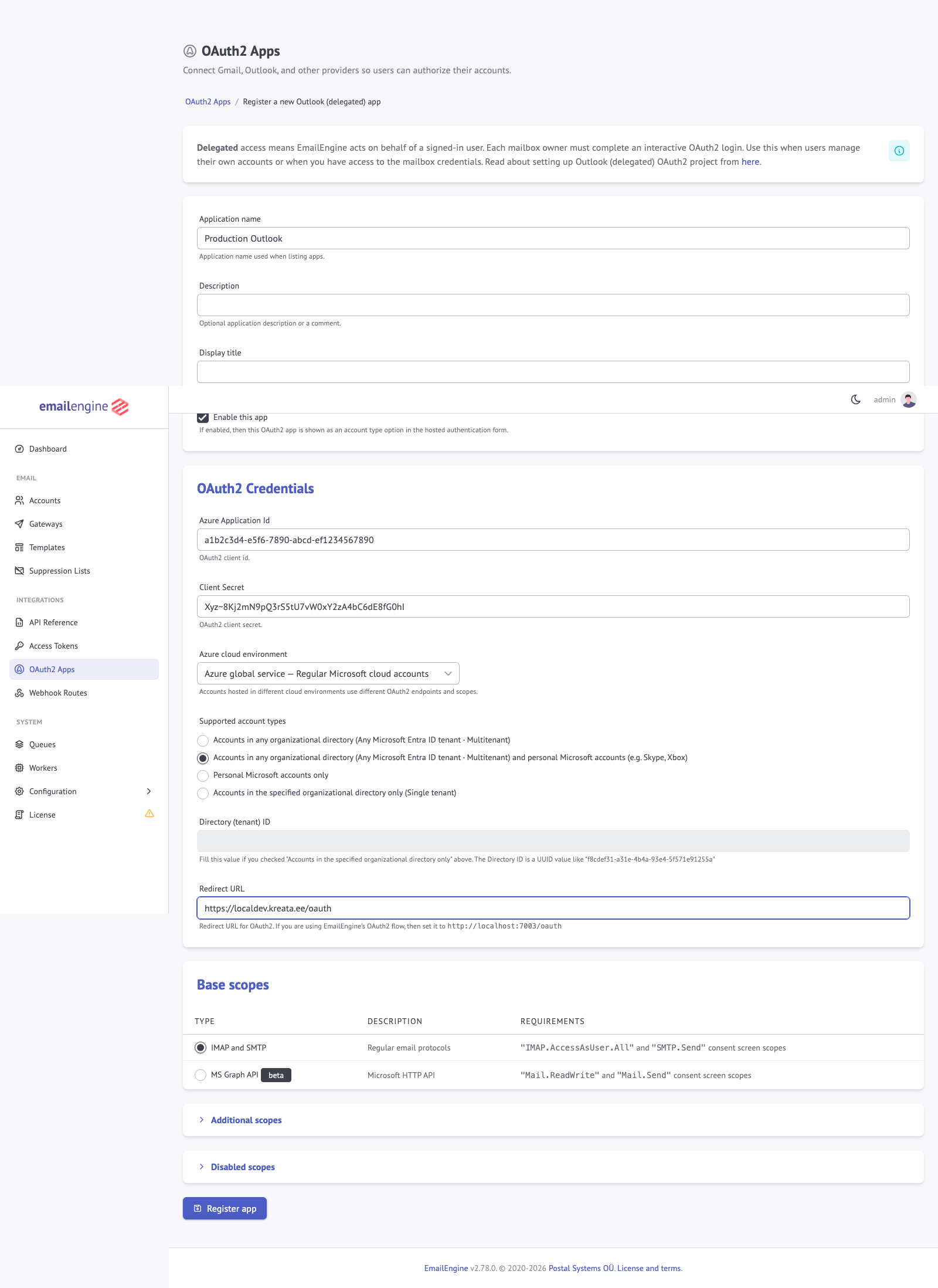 Filled OAuth2 form