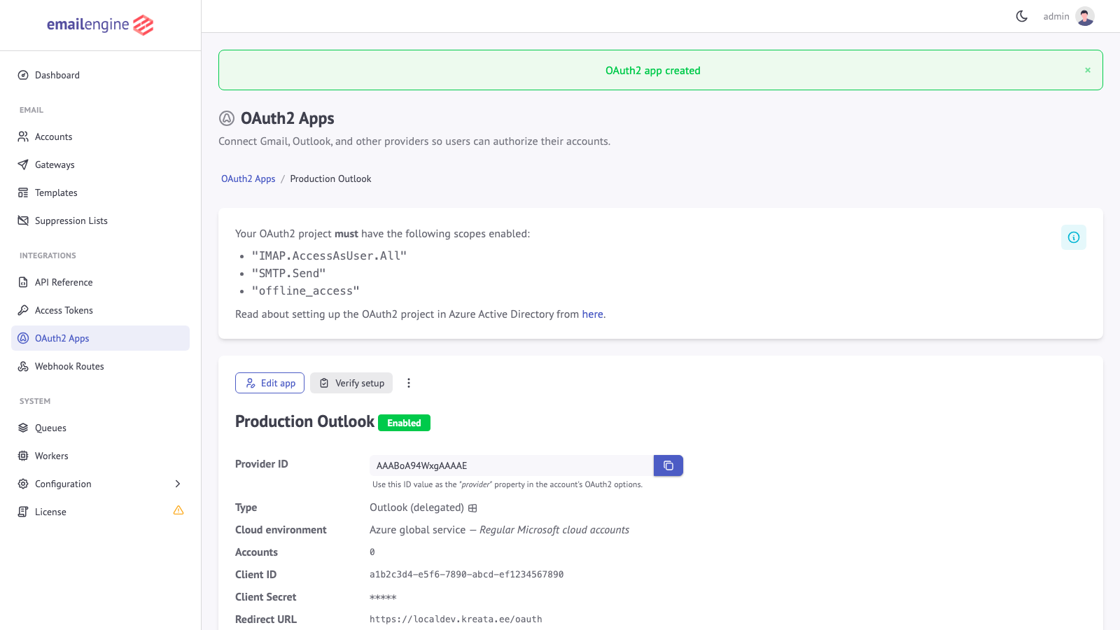 OAuth2 app created