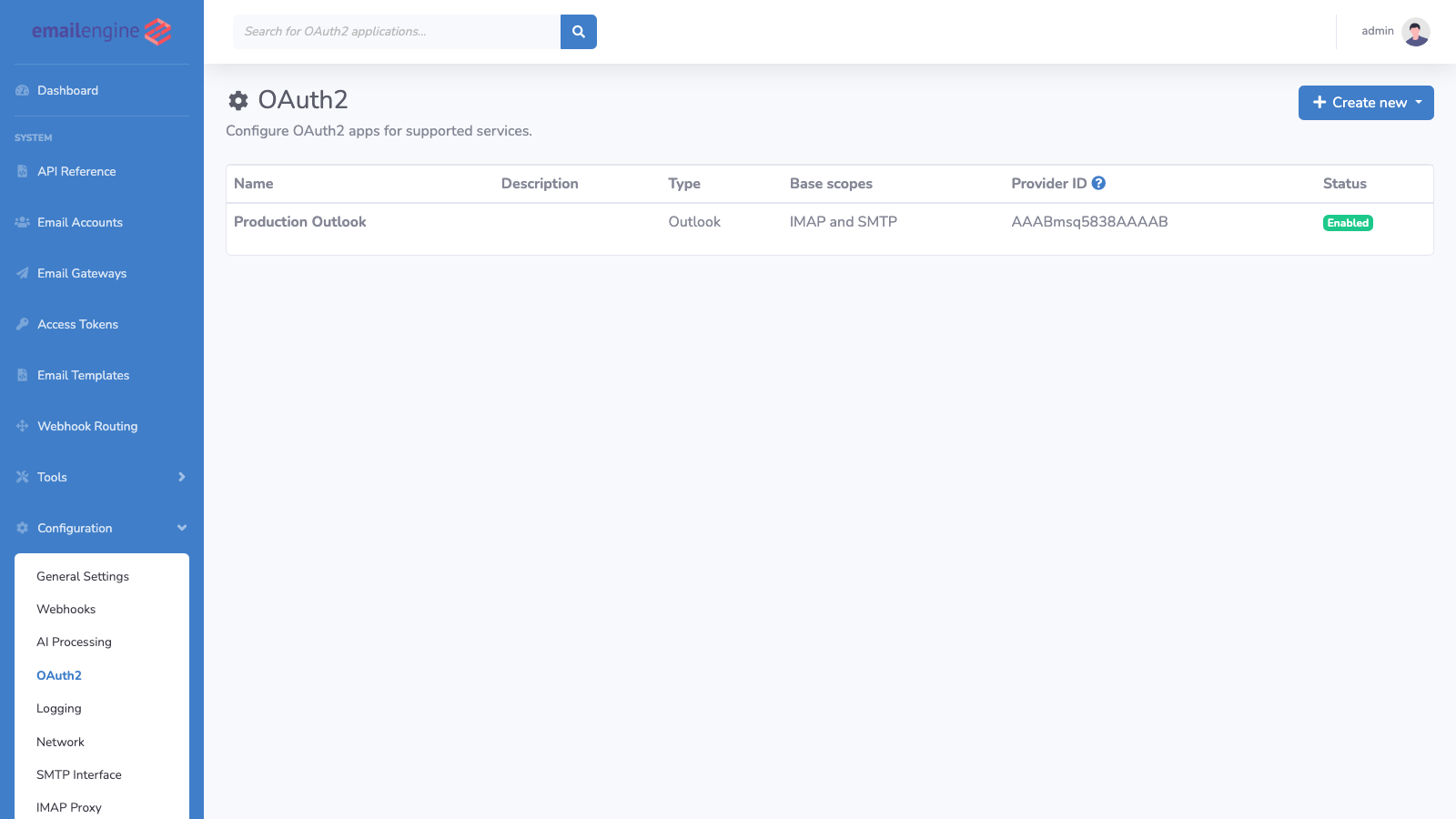 OAuth2 configuration with app