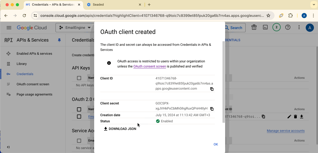 Downloading OAuth credentials