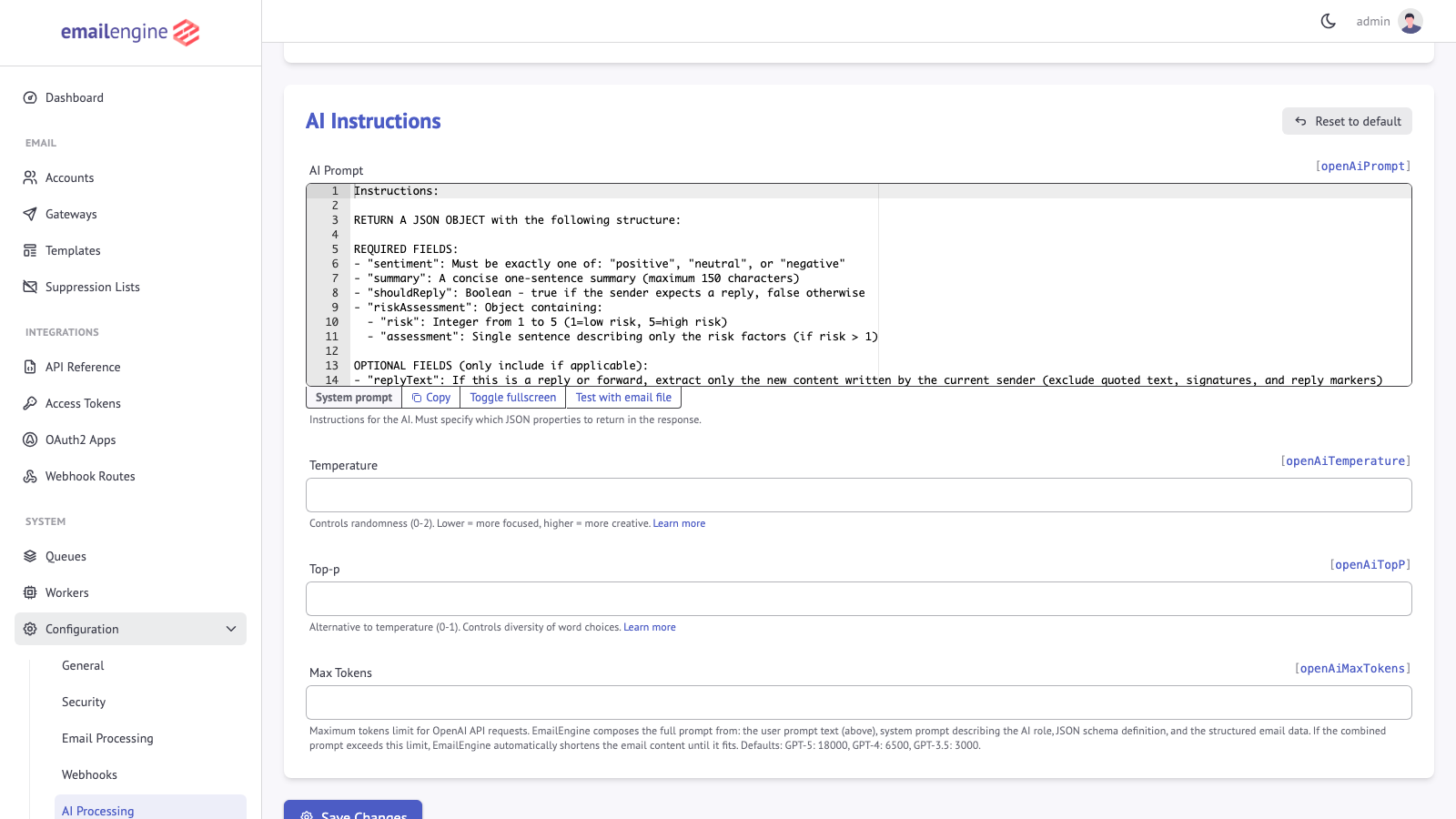 AI Instructions prompt editor