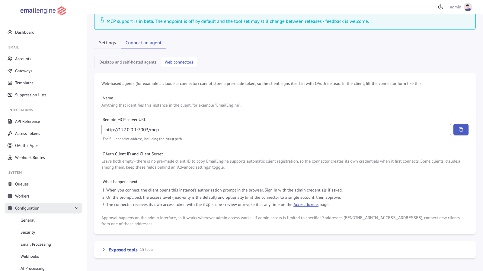 Connect an agent, OAuth method