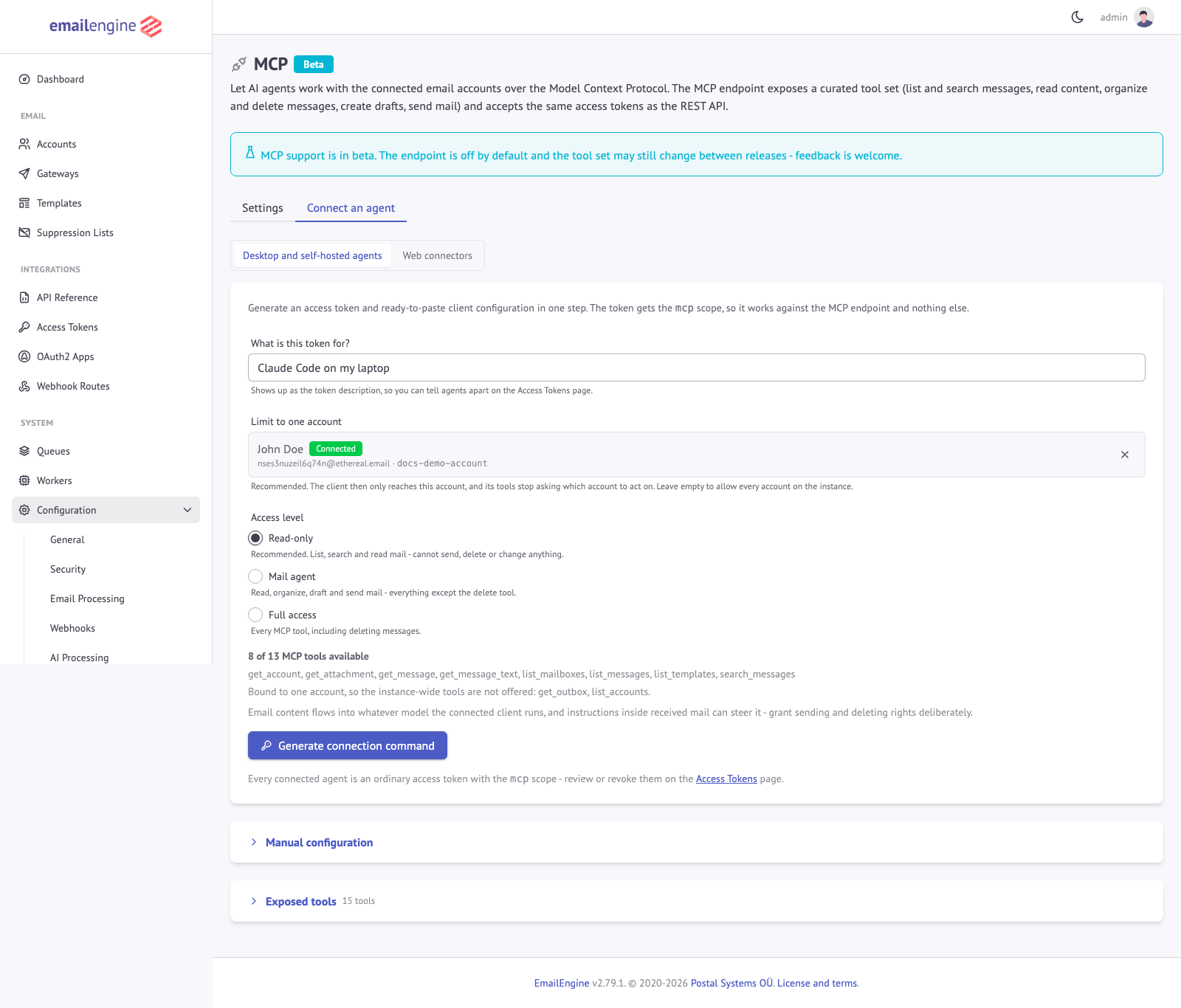 Connect an agent, token method