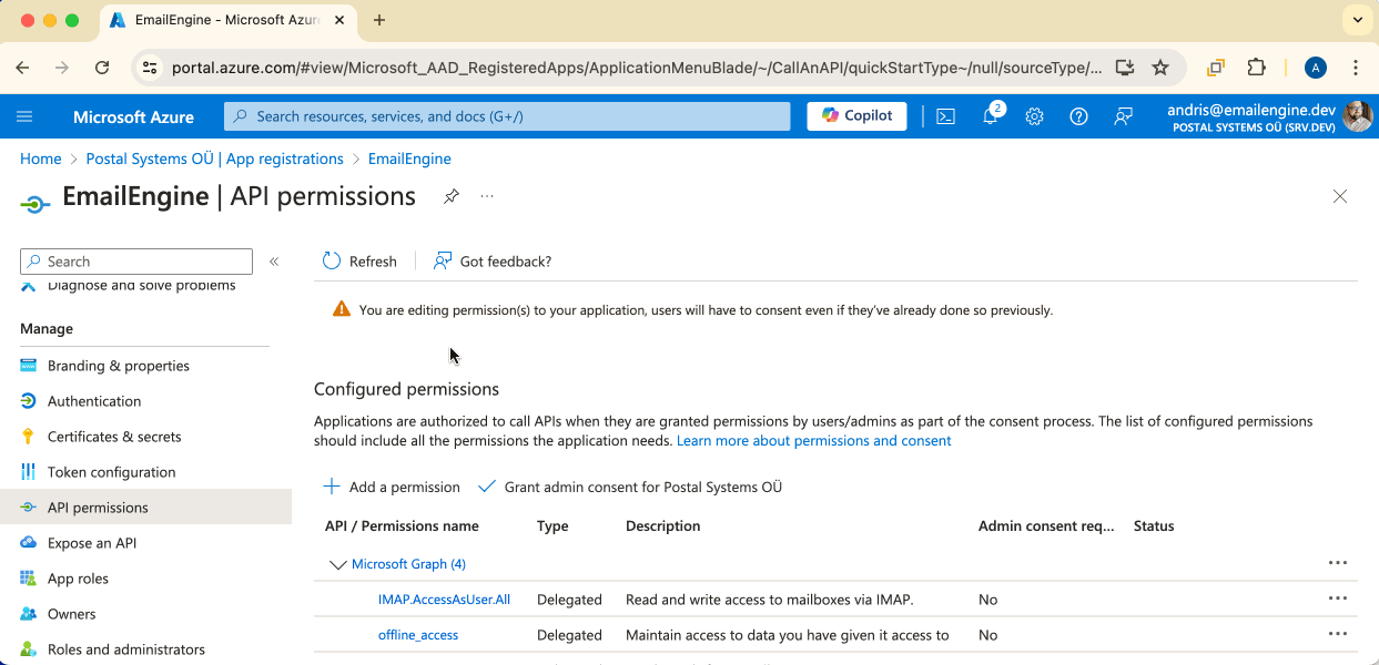 Certificates & secrets page