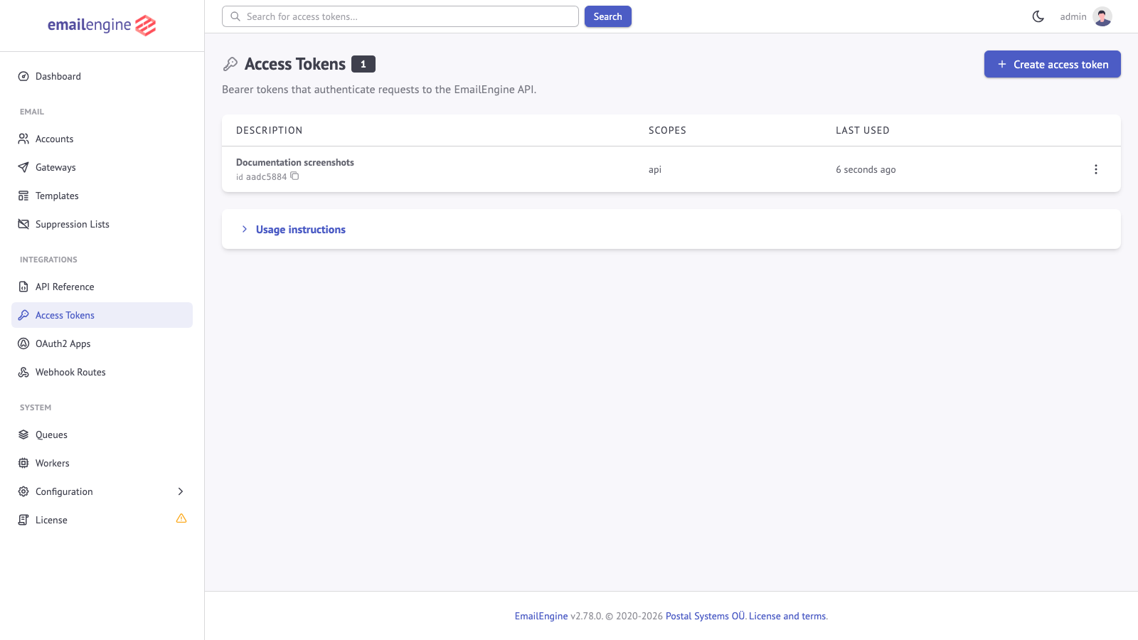 Access token list
