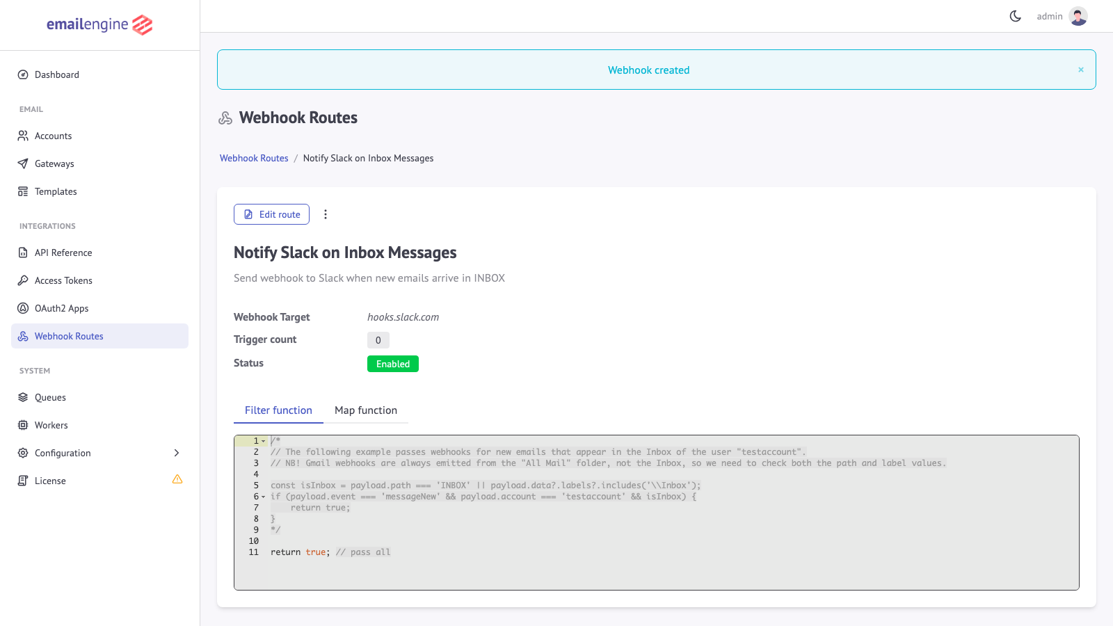 Webhook Route Detail