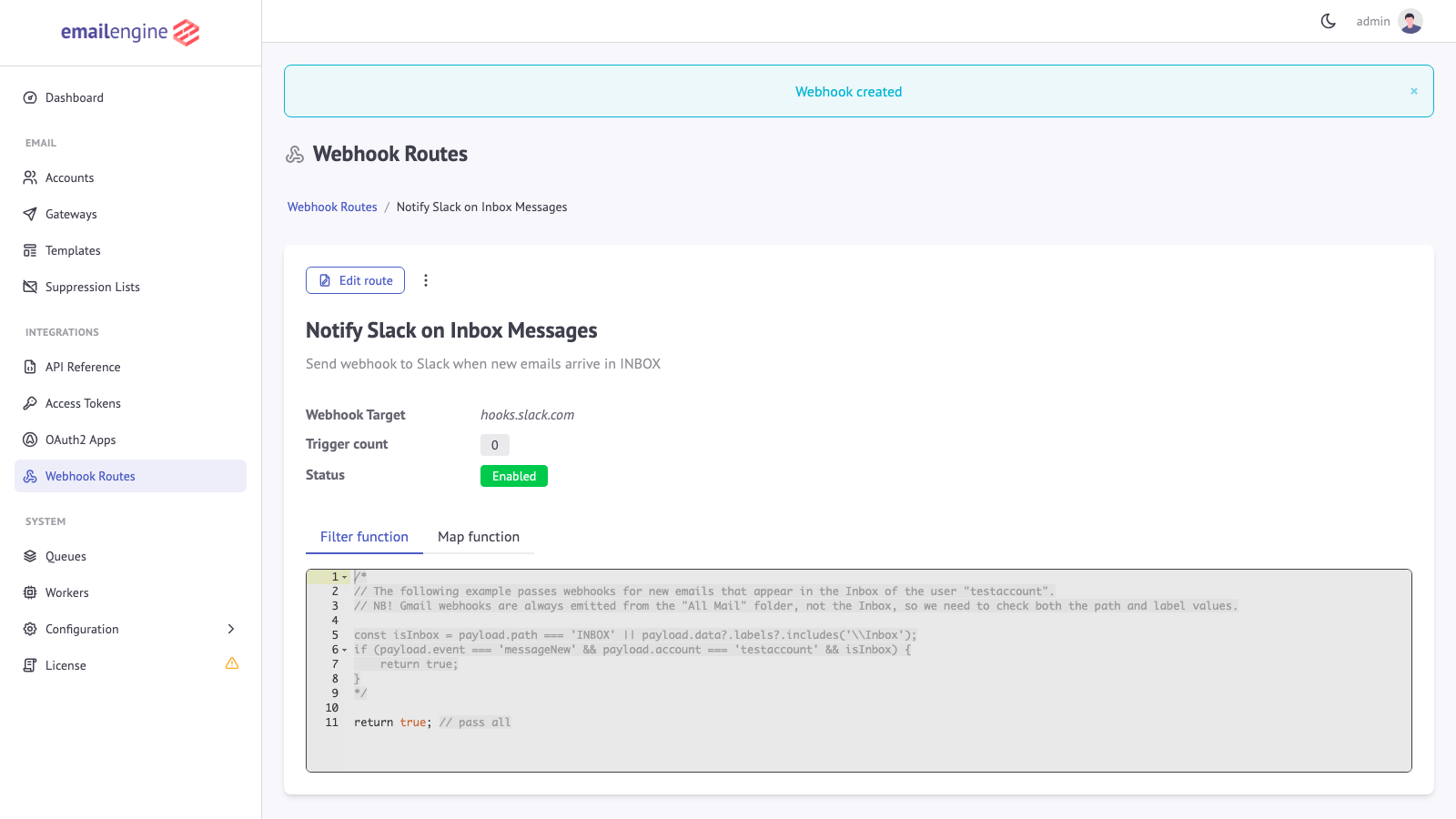 Webhook Route Detail
