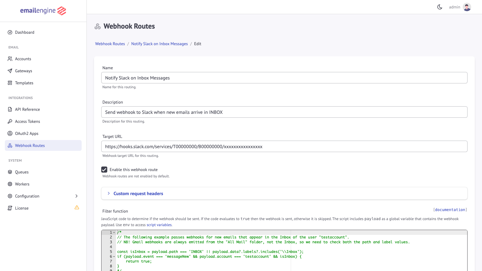 Webhook Route Edit