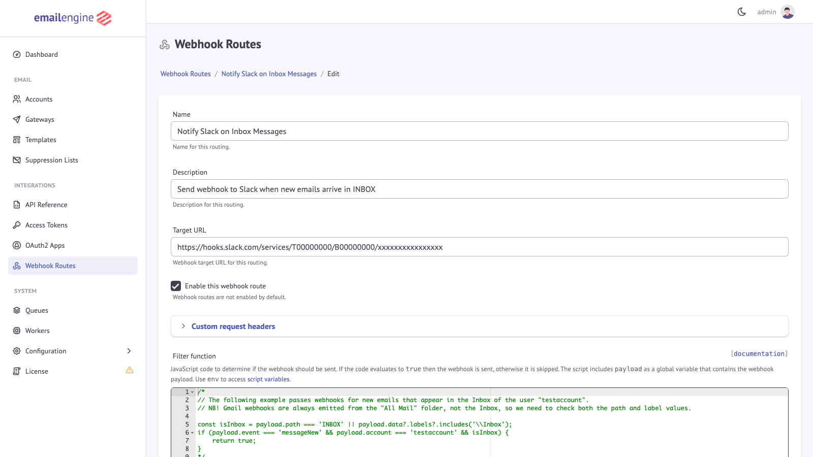 Webhook Route Edit