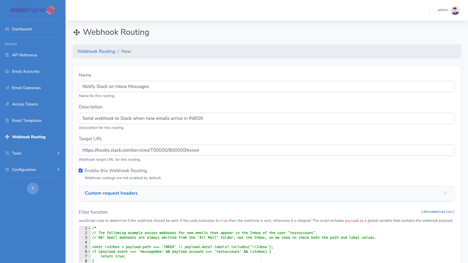 New Webhook Route Form