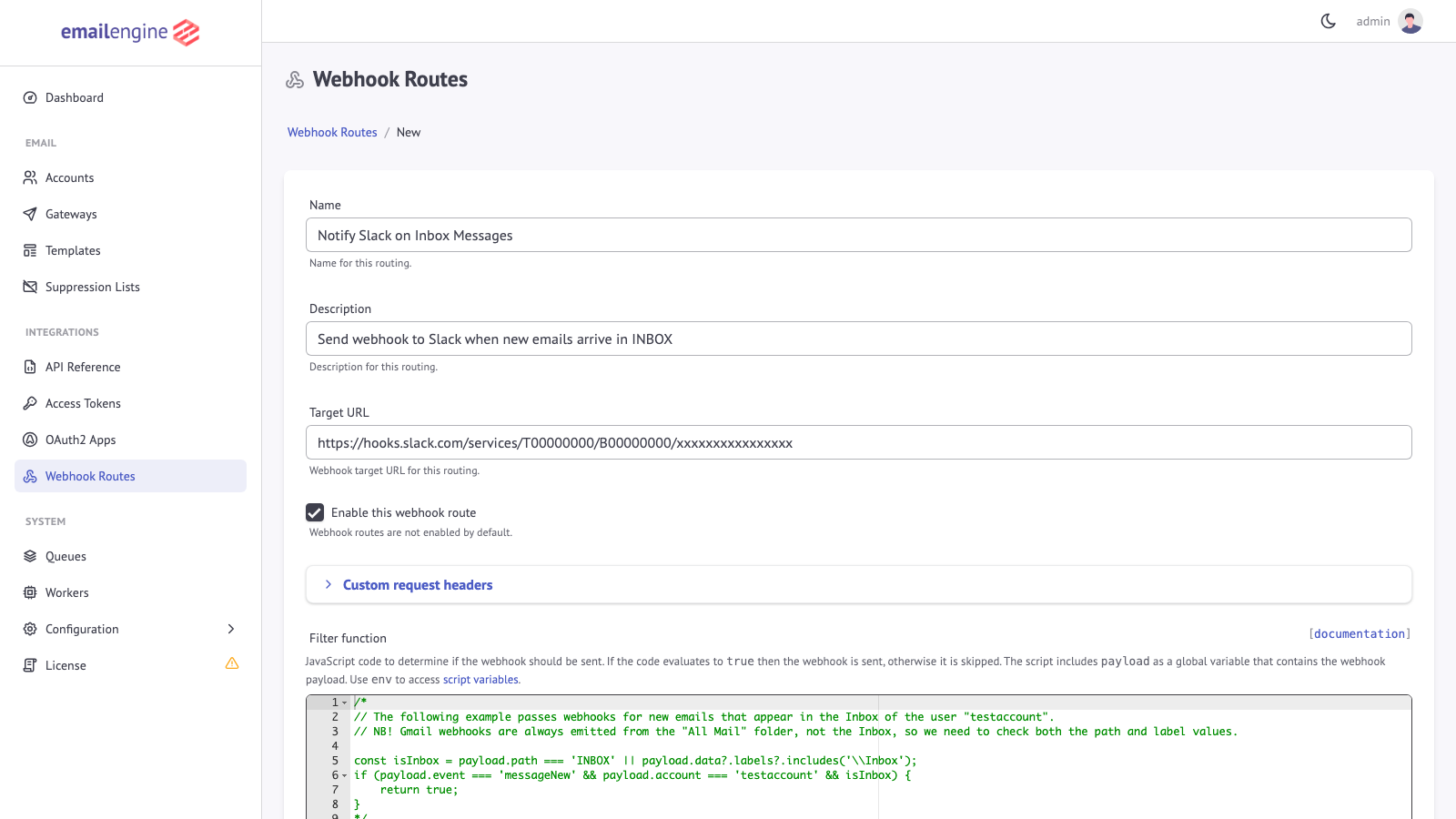 New Webhook Route Form