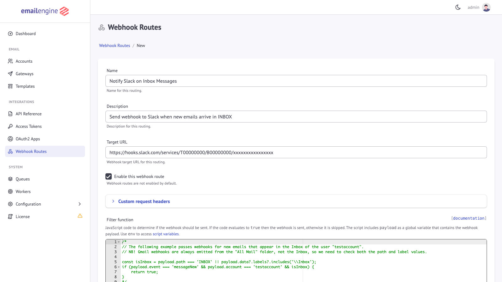 New Webhook Route Form